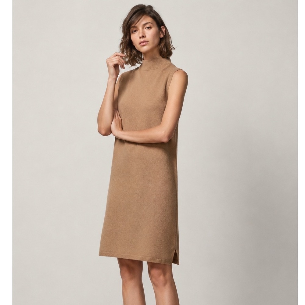 Massimo Dutti Camel Wool Blend Mock Neck Sleeveless‎ Sweater Dress XS